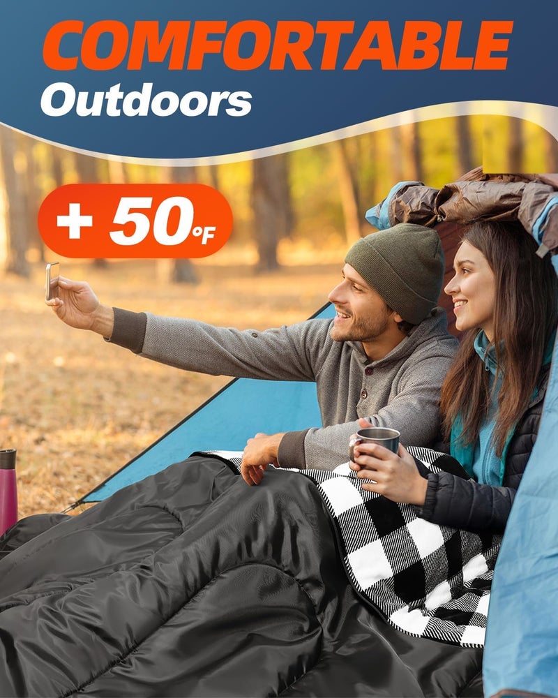 Mereza Flannel Double Sleeping Bag for Adults Cold Weather, XL Queen Size Sleeping Bag for All Season 2 Person Big and Tall Sleeping Bags for Camping 0 Degree with Pillow - Image 4